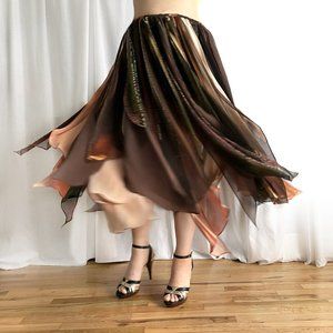 Ameynra belly dance petal skirt brown-orange-beige multicolor. Size M